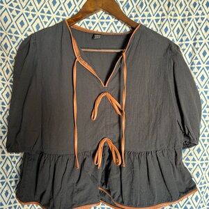 SHEIN Black Blouse with Leather Accents